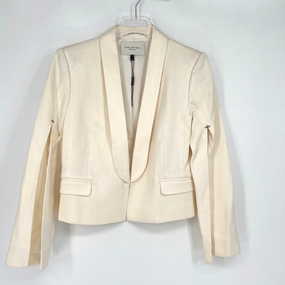 Halston Blazer Cape Womens S Cream Old Money Career Office Corporate Designer‎